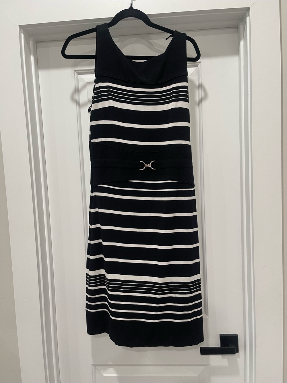 White House Black Market Black and White Striped Midi Dress